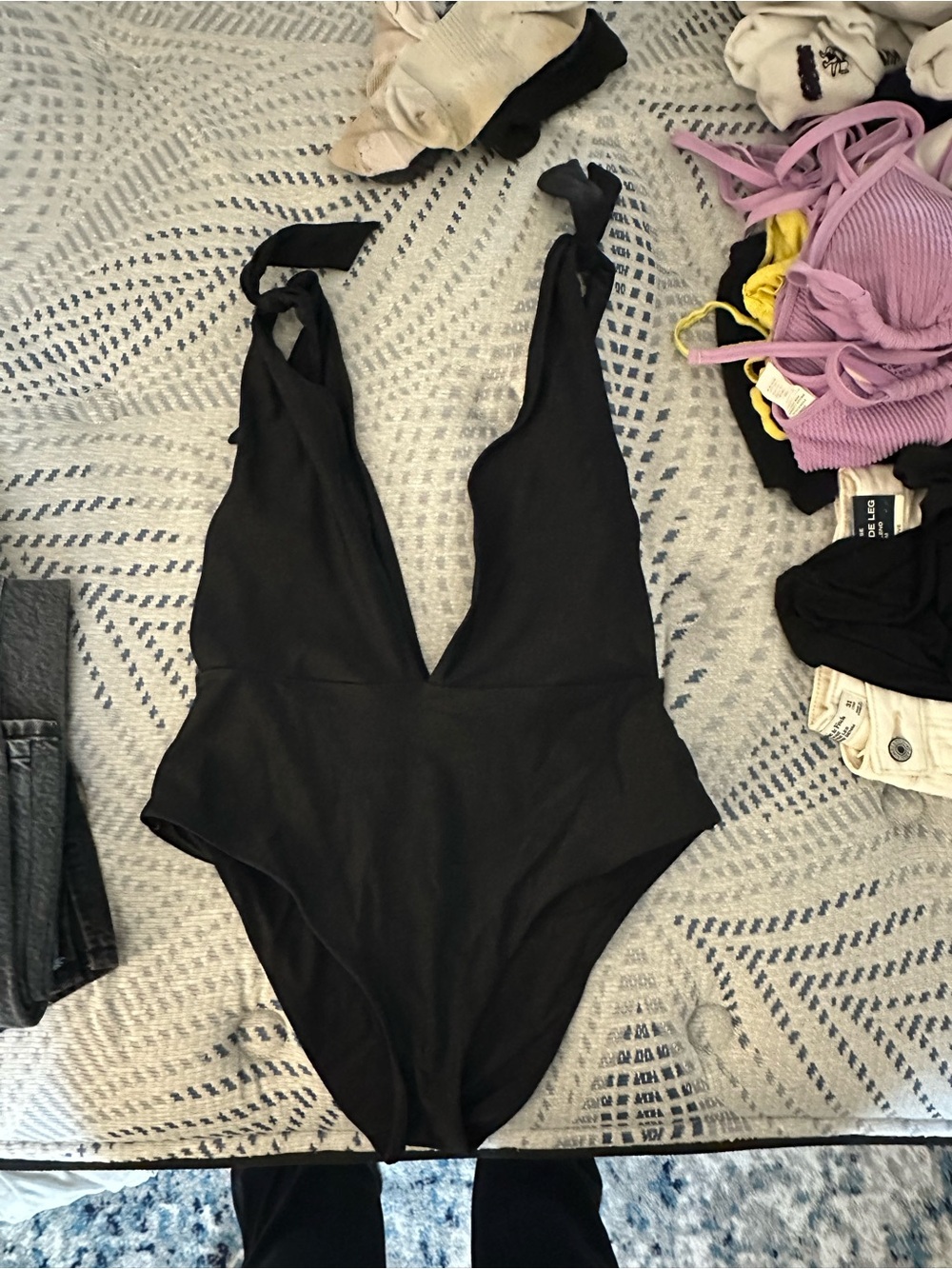 aerie Black One-Piece Swimsuit with Deep V